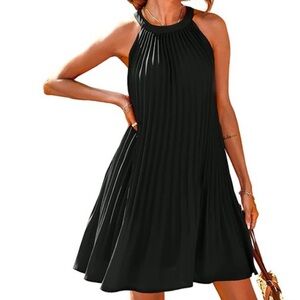 Blooming Jelly Black Chiffon Pleated Swing Dress Sz M Women